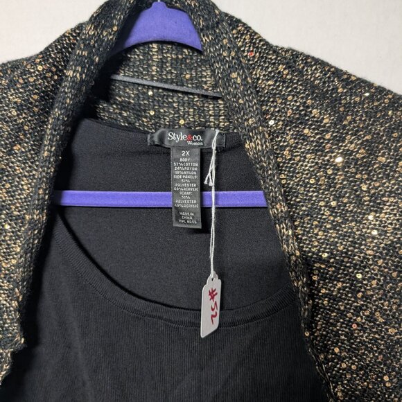Style & Co Black Gold Metallic Sequin Sweater – Women’s 2X - Picture 2 of 4
